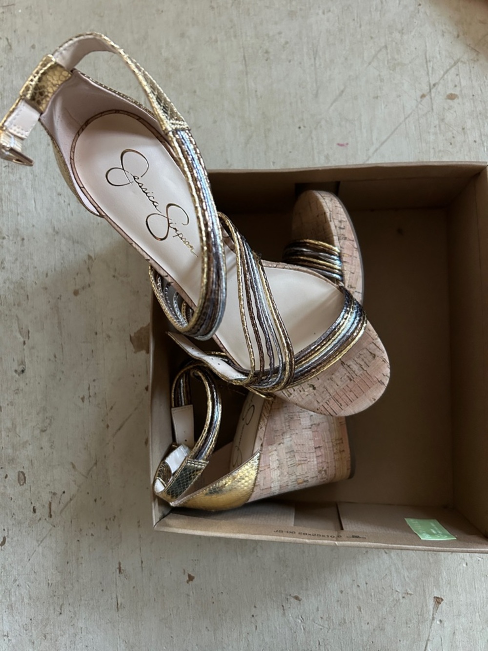 NIB Jessica Simpson strappy wedge heels, metallic combo, 11